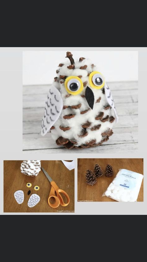 Snowy Owl Craft, Snowy Owl Art, Owl Activities, Pinecone Owls, First Grade Crafts, Pinecone Crafts Kids, Snowy Owls, Pinecone Crafts Christmas, Christmas Craft Fair