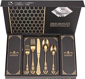 Black Silverware, Goth Kitchen, Kitchen Tableware, Gold Silverware, Gold Cutlery, Luxury Tableware, Gold Gift Boxes, Silver Gift Box, Stainless Steel Cutlery