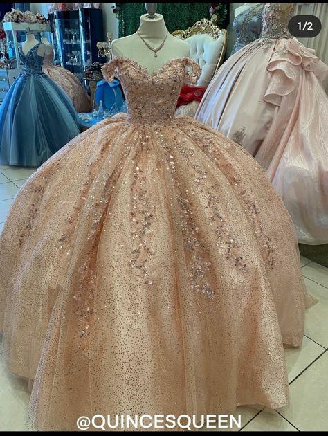 Quince Dress Not Puffy, Pink Sweet Sixteen Dress, Salmon Quinceanera Dresses, Pink Gold Quinceanera Dress, Quince Pink Dresses, Rose Gold Sweet 16 Dress, Rose Gold 15 Dresses Quinceanera, Quinceanera Dresses Rose Gold, Elegant Quince Dresses