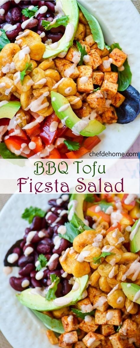 BBQ Tofu Fiesta Salad with Tangy Lime-Cream Dressing Bbq Dressing, Salad With Tofu, Exciting Salads, Fiesta Salad, South Beach Diet Recipes, Salad Menu, Vegetarian Bbq, Bbq Tofu, Tofu Salad