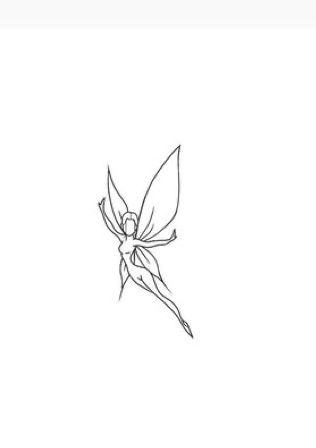 Small Fairy Tattoos Behind Ear, Line Work Fairy Tattoo, Tooth Fairy Tattoo Ideas, Line Art Fairy, Small Fairy Drawing, Fairy Tattoo Simple, Fairy Dust Tattoo, Fairy Outline Tattoo, Simple Fairy Drawing