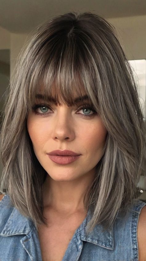 medium length gray hairstyles with bangs Gray Hairstyles With Bangs, Bob With Curtain Bangs, Medium Length Hairdos, Grey Hairstyles, Gray Hairstyles, Framing Highlights, Copper Hair Color, Shag Hairstyles, Making Faces