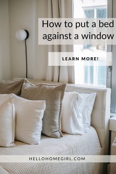 Yes, it’s possible to place a bed against a window. Find out how you can put your bed against a window without destroying your wall or window. Say goodbye to wasted space and hello to a stunning bedroom makeover! 😍 Discover clever and stylish ways to put a bed against a window and create the ultimate cozy retreat. 🛌🌟🌇👌📌 Save this Pin for later! Bedroom Ideas For Small Rooms Window Behind Bed, Bed On One Side Of The Room, Bed Over Window Small Bedrooms, Day Bed In Front Of Window, Bedroom With Center Window, How To Style A Bed In Front Of A Window, Low Profile Bed In Front Of Window, Bed Blocking Part Of Window, Bedrooms With Bed In Front Of Window