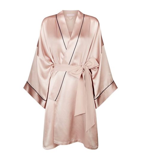 Short Gown Dress, Silk Bathrobe, Designer Pajamas, Silk Dressing Gown, Olivia Von Halle, Poppy Delevingne, Chanel Cruise, Satin Kimono, Claudia Schiffer