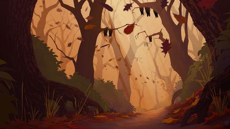 Concept painting establishing the design, look and feel of the scary forest location. Scary Forest, Concept Painting, Forest Cartoon, Forest Drawing, Arte Indie, Bg Design, Forest Illustration, Background Drawing, Cartoon Background