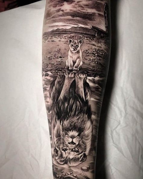 12  Cool Lion King Tattoo Ideas – Sleeve Tattoo Designs Herren Hand Tattoos, Lion Forearm Tattoos, Lion King Tattoo, Tato Dada, Animal Sleeve Tattoo, Lion Tattoo Sleeves, Wolf Tattoo Sleeve, Lion Head Tattoos, Men Tattoos Arm Sleeve