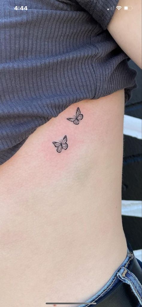 Butterfly Tattoo On Ribcage, Fine Line Butterfly Tattoo Rib, Butterfly On Side Tattoo, Butterfly Rip Tattoo, Small Butterfly Tattoo On Ribs, Rib Cage Butterfly Tattoo, Butterfly Tattoo Side Ribs, Butterfly Ribcage Tattoo, Butterfly Tattoo On Ribs