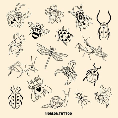 bug flash 🐜🕷️🐞🪲 I’ve decided to do two separate bug flash sheets as I had too many ideas and then you lovely lot gave me loads more ideas when I asked on my stories 😅 so keep your eyes pealed for the second sheet soon to come too! all available for handpoke, in black or colour. swipe along for colour samples! message or use my booking form to enquire. I always do deals when you book more than one design in a session. weekends and evenings available too :) @harmlesstattoo Braintree, Essex ... Small Doodle Tattoo Ideas, Cute Bug Tattoos For Women, Ladybug With Hearts Tattoo, Bug Flash Tattoo, Fall Tattoo Flash, Bug Lollipop, Simple Flash Sheet, Cute Bug Tattoo, Tattoo Flash Sheet Ideas