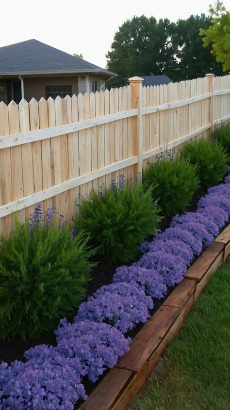 Front Yard Revamp: 15 Creative Landscaping Ideas for Privacy and Beauty - Fads Corner Of Fence Ideas, Simple Landscape Backyard, Flower Beds Against Fence, Landscape Next To Fence, Flowers By Fence, Raised Beds Along Fence Line, Decorative Front Yard Fence, Fenced In Front Yard Ideas, Landscaping Along Fence Front Yard