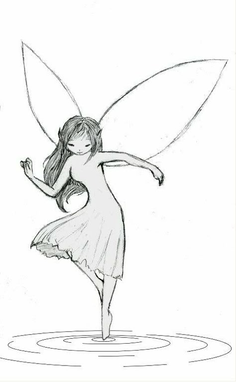 Drawings Of Fairies, Drawing Fairies, Simple Pencil Drawings, Draw A Fairy, Fairy Logo, Fantastic Drawing, How To Draw Water, Fairy Sketch, Camping Drawing