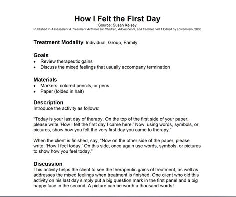 Termination activity from Favorite Therapeutic Activities for Children, Adolescents, and Families, edited by Liana Lowenstein Discharge Session Therapy, Liana Lowenstein Activities Therapy Ideas, Termination Therapy Activities, Termination Session Activities, Group Termination Activities, Art Therapy Termination Activities, Termination Session Therapy, Therapy Termination Activities For Teens, Individual Therapy Activities For Adults