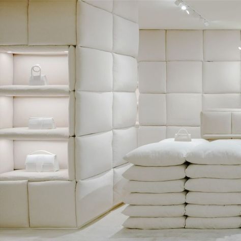 France, Interior Design, OMA, Shop Bedding Display Store Retail Design, Pillow Installation, Bedding Display, Padded Room, Textile Exhibition, Galerie Lafayette Paris, Retail Architecture, Paris Store, Retail Interior