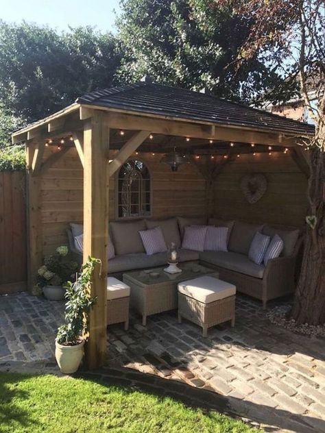 Decking Ideas Garden Seating Areas, Pagoda Ideas Garden, Garden Pagoda Ideas Pergolas, Outdoor Pagoda Ideas, Bunting Ideas Outdoor, Wooden Pagoda Garden Ideas, Garden Shelter Ideas Diy, Pergola Seating Ideas, Garden Pagoda Ideas