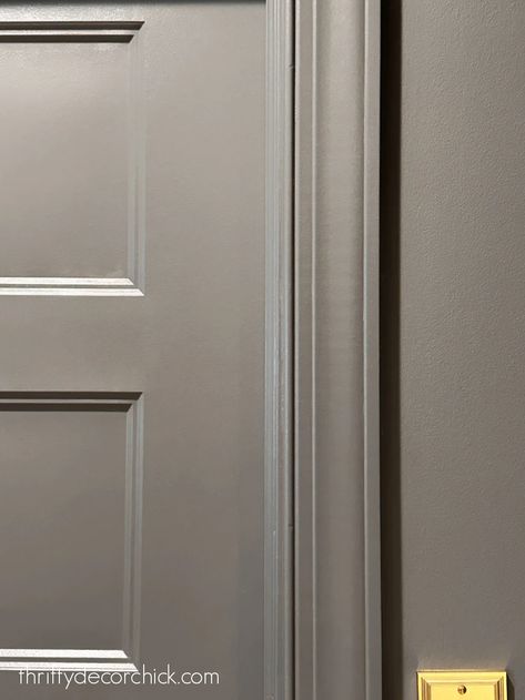 Should Doors and Trim Be Painted the Same Color as Walls? Trim On Interior Doors, Walls Doors Trim Same Color, Painting Trim Colors Ideas, Same Color Doors And Walls, Grey Walls Grey Trim, Paint Door Same Color As Wall, Dark Painted Doors And Trim, Painted Wall And Trim Same Color, Walls And Molding Same Color