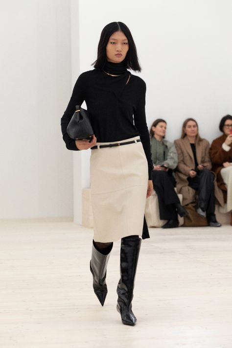 Midi Flare Skirt, Black And White Shirt, Work Attire, Fall 2024, High Boots, Autumn Winter Fashion, Knee High Boots, Fashion News, Knee High