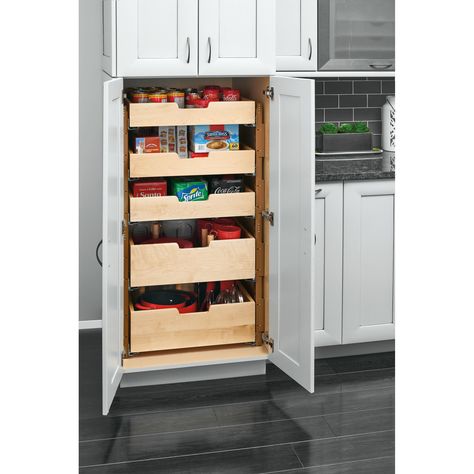 Rev-A-Shelf Pull Out Pantry | Wayfair Tall Pantry Cabinet, Remodel Farmhouse, Rev A Shelf, Wood Drawer, Kitchen Drawer Organization, Kitchen Pantry Design, Remodel Kitchen, Base Cabinet, Kitchen Cabinet Organization