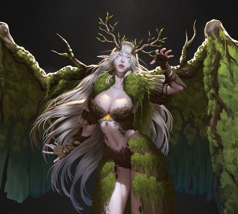 ArtStation - Forest queen, ZnA (park min seong) Fae Queen, Elf Queen, Forest Queen, Fair Folk, Studio Trigger, Female Elf, Forest Elf, D D Monsters, Dnd Art