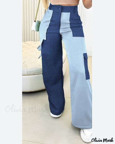 Olivia Mark - Color-Blocked Patchwork Wide-Leg Cargo Trousers Product Description Size S, M, L, XL; Style Casual Type Cargo Pants Material 65%Cotton, 33%Polyester Length Long Pattern Type Colorblock Decoration Pocket Fit Type Regular Occasion Daily Package Include 1*Pants Fabric Elasticity High Stretch Sheer No Care Instructions Machine wash or professional dry clean Size Chart INCH CM size hip bottom length bottom waist S(6) 37.8 41.3 27.6 M(8) 39.4 41.7 29.1 L(10-12) 41.7 42.1 31.5 XL(12-14) 4 Coloured Jeans, Colorblock Pants, Wide Leg Cargo Pants, Fall Attire, Pants Fabric, Crop Top Dress, Stylish Pants, Recycled Fashion, Cargo Skirt