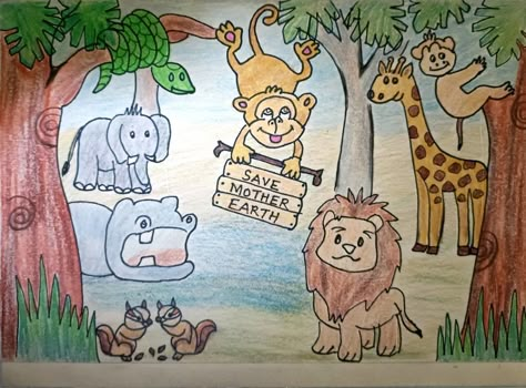 Wildlife Conservation Drawing, Save Wildlife Poster Painting, Save Wildlife Poster Ideas, Save Animals Poster, Basic Drawings, Outline Pictures, Kid Drawing, Animals Poster, Fancy Event