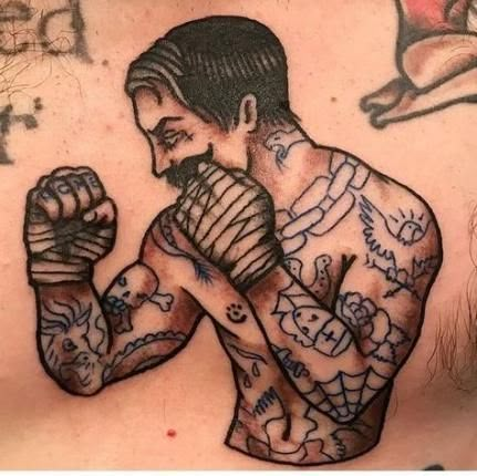 Boxer Tattoo. Boxer Tattoo, Boxing Tattoos, Old School Ink, Traditional Tattoo Old School, Sailor Jerry Tattoos, Traditional Tattoo Sleeve, Inspiration Tattoos, Tattoos Geometric, Tattoo Traditional