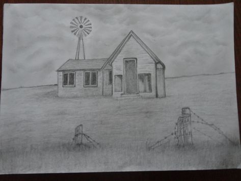 Pencil drawing of a old derelict farm ... Old House Drawing Easy, Farmhouse Drawings Easy, Farm Sketches Pencil, Farm Sketch Simple, Farm Drawing Ideas, Barn Drawing Simple, Farmhouse Drawings, Farm Drawing Easy, Old House Drawing