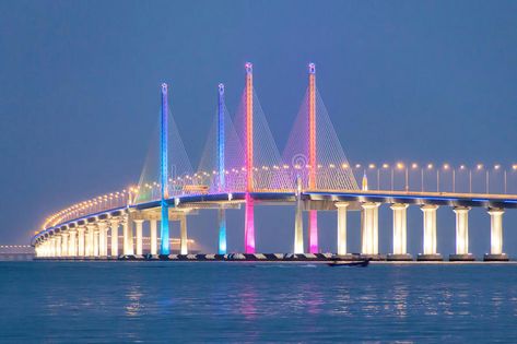 Night View of 2nd Penang Bridge, George Town Penang. Amazing Sunrise and Sunset #Sponsored , #sponsored, #Advertisement, #Penang, #Bridge, #Sunrise, #View George Town Penang, Penang Island, Pulau Pinang, George Town, Penang Malaysia, Farm Tour, Best Sunset, Natural Scenery, Walking In Nature