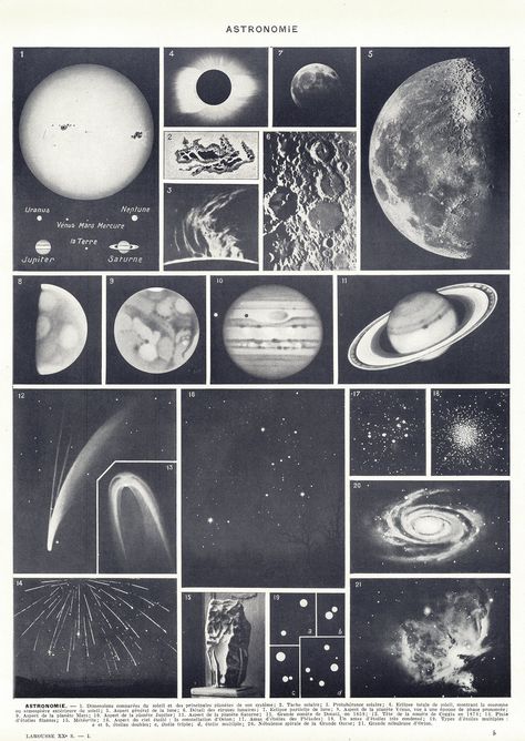 Double-sided vintage black and white astronomy print. It shows on one side illustrations of the solar system's planets and the starry night sky and on the reverse photographs of famous observatories and telescopes.  This vintage astronomy poster comes from a 1936 French Larousse dictionary and illustrated the "astronomie" article, which of course means Astronomy in French. This lovely astronomy print would make a perfect astronomy gift for a great astronomy decor. 𝗦𝗜𝗭𝗘 : page approx. 23.4 x Space Themed Cover Page, Space Poster Vintage, Poster Print Black And White, Space Wall Prints, Posters For Room Black And White, Aesthetic Photos For Wall Vintage, Astronomy Telescope Aesthetic, Astronomy Themed Bedroom, Dorm Decor Posters