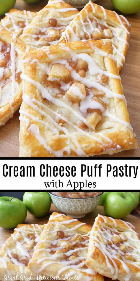 Puff Pastry With Apples, Cream Cheese Puffs, Puff Pastry Recipes Dessert, Cream Cheese Puff Pastry, Apple Cream Cheese, Pastries Recipes Dessert, Cream Cheese Pastry, Apple Pastry, Apple Puff Pastry