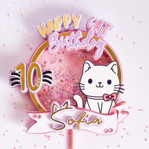 Cat Birthday Cake Topper, Shaker Topper, Snoopy Cake, Pool Cake, Kids Giveaway, Birthday Cake For Cat, Happy Birthday Cat, Cat Cake Topper, Kitten Party