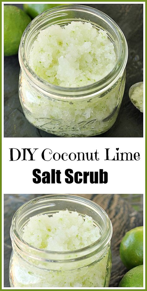 Salt Scrub Diy, Salt Scrub Recipe, Diy Coconut, Sea Salt Scrubs, Body Scrub Recipe, Homemade Scrub, Lime Salt, Sugar Scrub Recipe, Diy Kosmetik