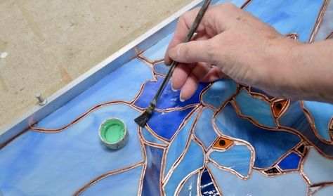 How To Do Stained Glass Diy, Stained Glass Tutorial, Stained Glass Diy Tutorials, Copper Foil Art, Stained Glass Studio, Slumped Glass, Stained Glass Supplies, Making Stained Glass, Copper Diy