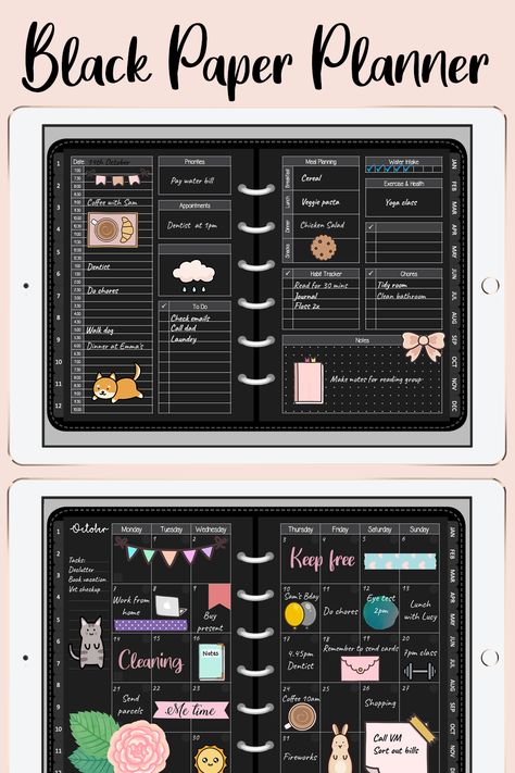 Black paper digital planner from HappyDownloads with over 600 stickers. Works on Goodnotes, Notability, Xodo and OneNote apps.  New to digital planning? All our planners and stickers come with a 30-day money back guarantee. Try it out, I'm sure you will love them!  Happy planning!  #happydownloads #digitalplanning #digitalplanner #goodnotesplanner #onenoteplanner #notabilityplanner #xodoplanner #ipadplanner #blackpaperplanner #goodnotes5 #notability #xodo #2020digitalplanner Journal Sections, Ipad Journaling, Nurse Essentials, Ipad Planning, Black Planner, Helpful Apps, Ipad Notes, Digital Planner For Goodnotes, Goodnotes 5