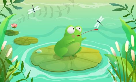 Scenery For Kids, Swamp Frog, Pond Animals, Small Pond, Packaging Template Design, Frog Illustration, Packaging Template, Kids Background, Kids Vector