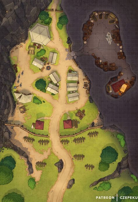 Bandit Camp Battlemap, Dnd Bandit Camp, Dnd Tokens Roll20, Camp Battlemap, Fantasy City Map, Dnd World Map, Fantasy Town, Dungeon Master's Guide, Online Campaign