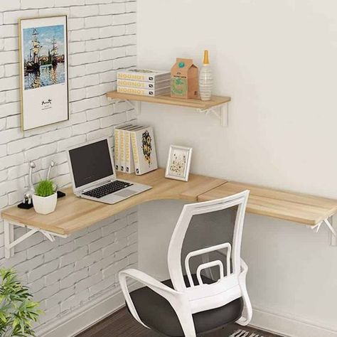 Wall Table Folding, Small Corner Desk, Diy Corner Desk, Desk Corner, Wall Mounted Table, Desks For Small Spaces, Wall Mounted Desk, Desk Size, Corner Computer Desk