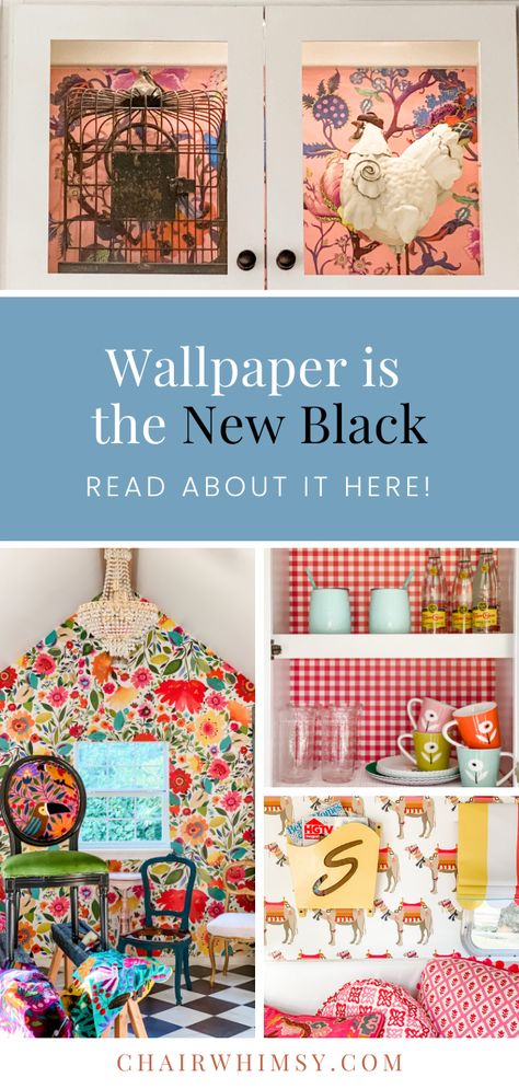 Colorful wallpaper in bold patterns is making a huge comeback. Click here to see all the ways you can use wallpaper to make your space more whimsical. Penthouse Living, Accent Wall Ideas, Wallpaper Project, Bold Wallpaper, To My Husband, Black Chair, Bold Patterns, Orange Fruit, Kitchen Wallpaper