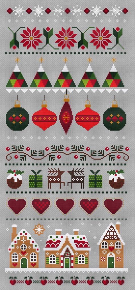 Gingerbread House Cross Stitch Pattern, Christmas Cross Stitch Borders, Cross Stitch Christmas Stocking Pattern, Cross Stitch Stocking Patterns, Cross Stitch Christmas Patterns, Scandinavian Style Winter, Christmas Gingerbread Houses, Scandinavian Cross Stitch Patterns, Christmas Cross Stitch Patterns Free