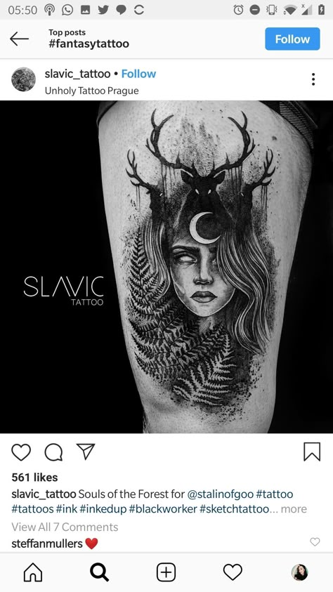 Huntress Tattoo, Traditional Tattoo Symbols, Druid Tattoo, Elf Tattoo, Tattoo Prague, Slavic Tattoo, Pagan Tattoo, Tier Tattoo, Bestie Tattoo