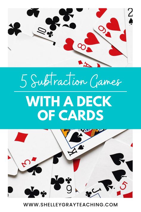 Here are five different math card games that will keep your students motivated, engaged, and, most importantly, having fun, all while strengthening subtraction skills!  #mathgames #mathcardgame #mathmadefun #subtractiongames Subtraction Games Third, Addition And Subtraction Games 3rd Grade, Subtraction Games Second, Division Math Games, Math Fact Games, Math Card Games, Subtraction Games, Math Fluency, Math Subtraction