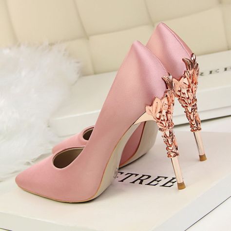 Sepatu Pump, Wedding Shoes High Heels, Hak Tinggi, Elegant Pumps, Basic Heels, High Heel Dress, Point Shoes, Pointed Heels, Satin Pumps