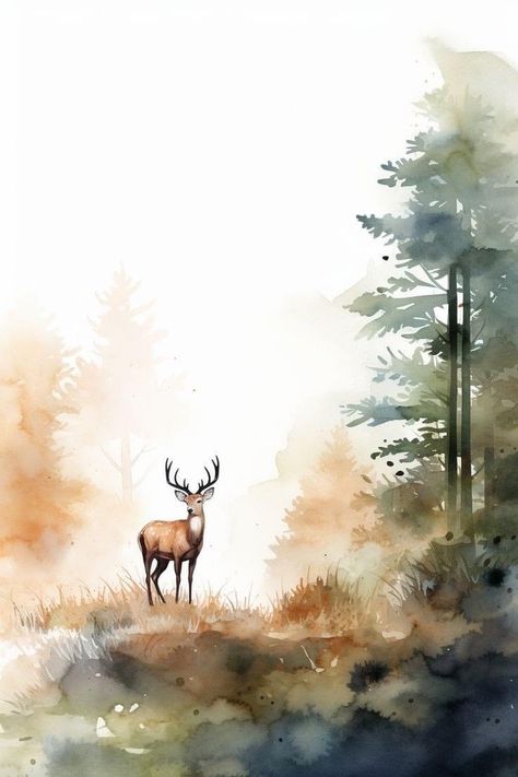 Stunning Watercolor Paintings, Colourful Animal Paintings, Watercolor Animals Simple, Watercolor Animals Easy, Watercolor Art Animals, Watercolor Animal Paintings, Watercolor Deer Painting, Animal Watercolor Paintings, Watercolors Landscapes