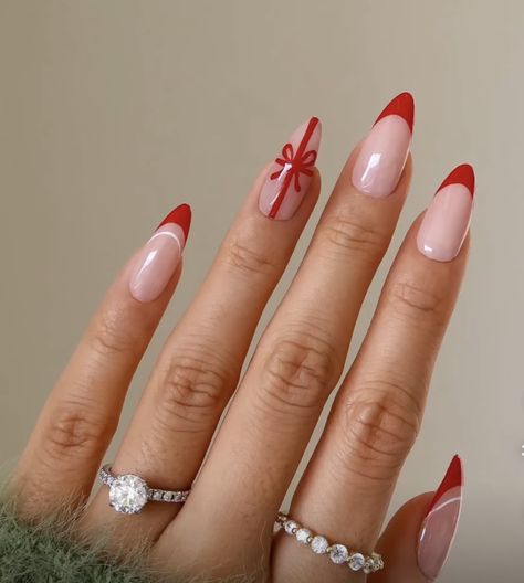 Red French Tip Christmas, Red French Tip Christmas Nails, French Tip Christmas Nails, French Tip Christmas, Holographic Christmas, Holiday Nail Ideas, Winter Nail Art Designs, Red French Tip, Sophisticated Nails