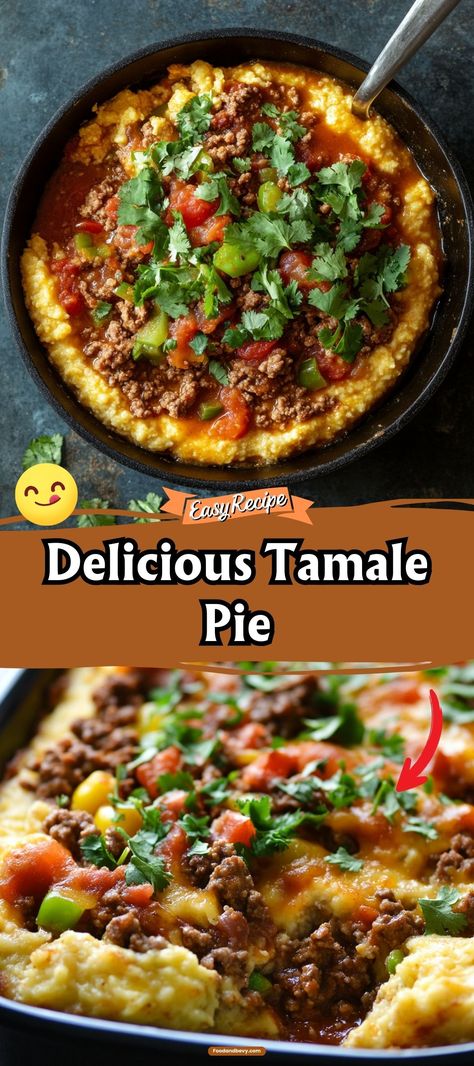 Experience the delightful layers of Tamale Pie, where a flavorful ground beef filling meets a soft, cornmeal topping. This casserole version of traditional tamales offers all the taste with half the effort, perfect for a comforting weeknight meal. #TamalePie #MexicanCuisine #ComfortFood Pork Tamale Casserole With Masa, Mexican Pie Casserole, Cornmeal Recipes Dinner, Texas Tamale Pie, Tamale Pie Casserole, Beef Tamale Pie, Dinner Pie, Baking Dish Recipes, Traditional Tamales