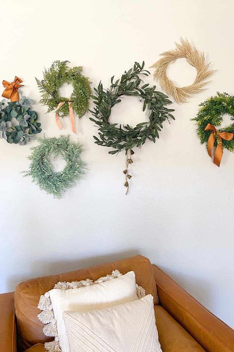 Wreath Wall Decor Wreath On Wall Living Rooms, Wreath Wall Decor Living Room, Wreath On Wall, Easy Swaps, Wreath Wall Decor, Wreath Wall, Blank Walls, Diy Wreath, Wall Decor Living Room