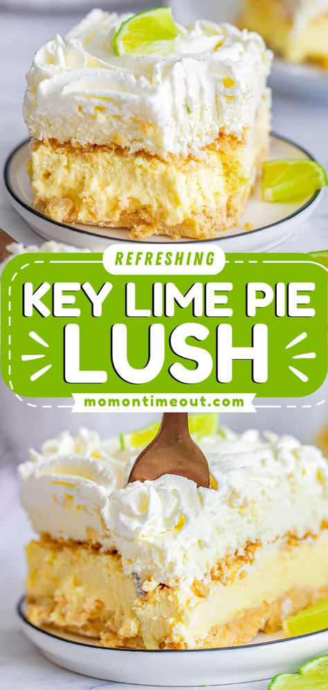 Don't miss out on this easy Key Lime Pie Lush! With 5 layers of tart and sweet goodness, this no-bake dessert is everything a spring food idea should be. So light and fresh! Save this Easter dessert recipe! Lime Dessert Recipes, Key Lime Recipes, Key Lime Desserts, No Bake Summer Desserts, Lime Desserts, Dessert Oreo, Keylime Pie Recipe, Lime Recipes, Layered Desserts