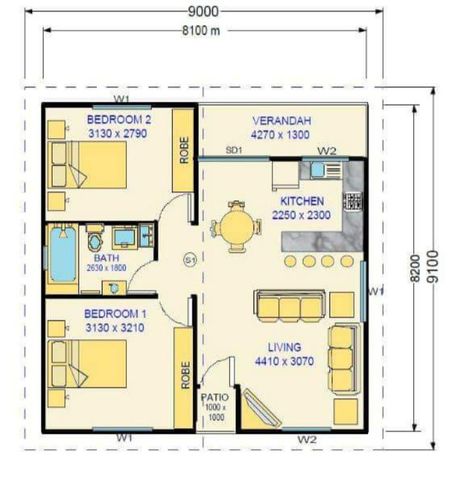 Granny Flat Plans, Loft Plans, House Plan Ideas, Flat Plan, Flat Layout, Unique House Plans, Garage Studio, 2 Bedroom House Plans, Hotel Plan