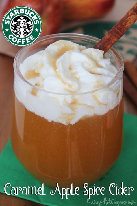 Copycat Starbucks Caramel Apple Spice Cider AND Cinnamon Dolce Syrup Recipe – Raining Hot Coupons Apple Starbucks Drinks, Starbucks Cinnamon Dolce Syrup, Starbucks Caramel Apple Spice, Caramel Apple Spice, Cinnamon Dolce Syrup, Starbucks Caramel, Copycat Starbucks, Cinnamon Dolce, Apple Spice