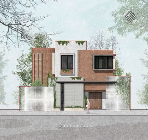 Modern House Concept Art, Facade Drawing Architecture, Facade Architecture Drawing, Minimalist Facade Design, Facade House Design, Scandinavian Facade, Modern Facade Design, Facade Illustration, Facade Drawing