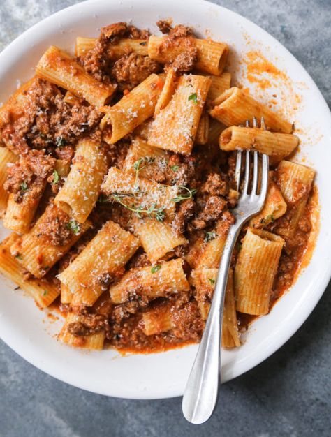 Veal Bolognese Recipe, Ground Veal Recipes, Best Bolognese Sauce, The Defined Dish, Defined Dish, Bolognese Sauce Recipe, Veal Recipes, Meat Diet, Rigatoni Pasta