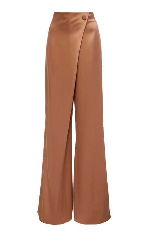 Draped Silk Wide-leg Pants by CUSHNIE for Preorder on Moda Operandi Silk Fit Pants, Moda Operandi Pants, Formal Wide Leg Pants Outfit, Elegant Outfit Pants, Silk Outfit Two Piece, Classy Pants Outfits, Silk Pants Outfit Classy, Silk Two Piece Outfit Pants, Brown Outfits For Women